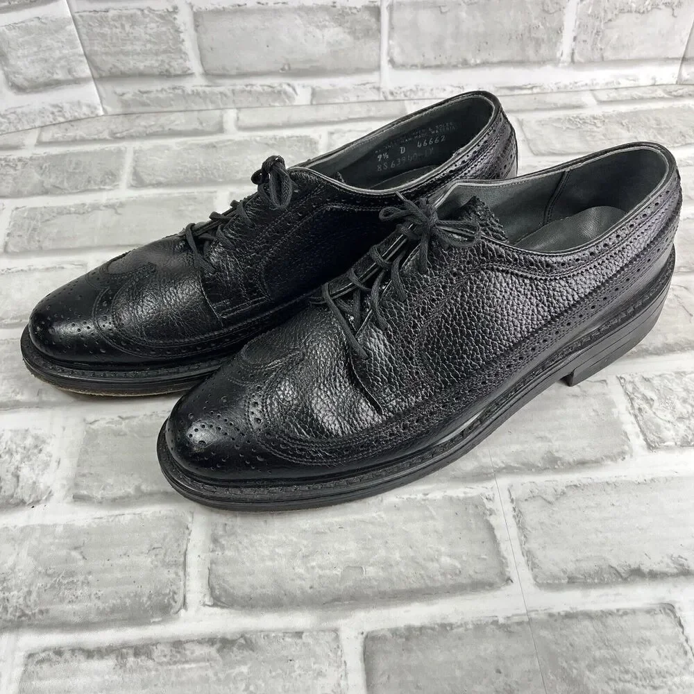 Hanover Vintage Sheppard LB Signatures Black Pebble Leather Wingtip Oxfords 9.5